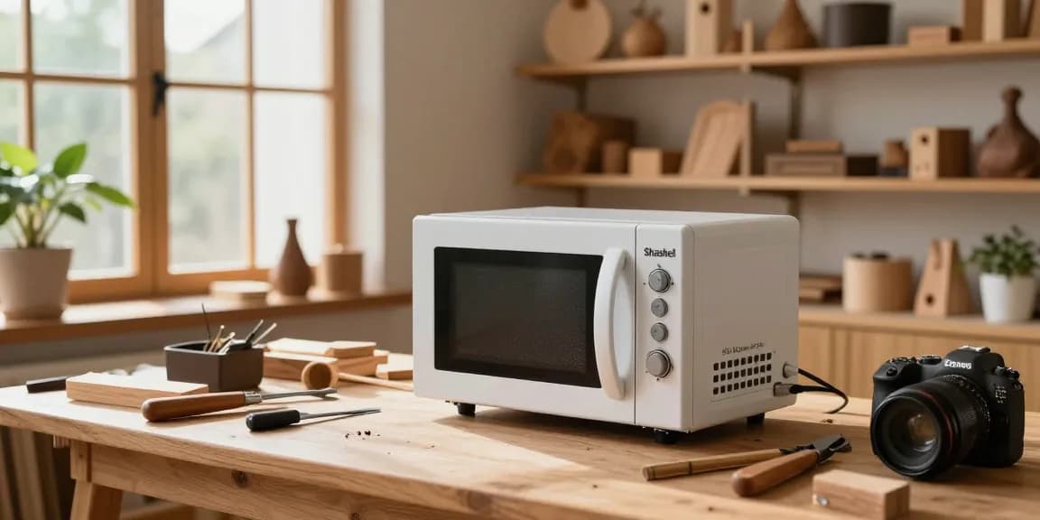 Shashel microwave technology used in a cozy workshop to eliminate wood-boring insects.