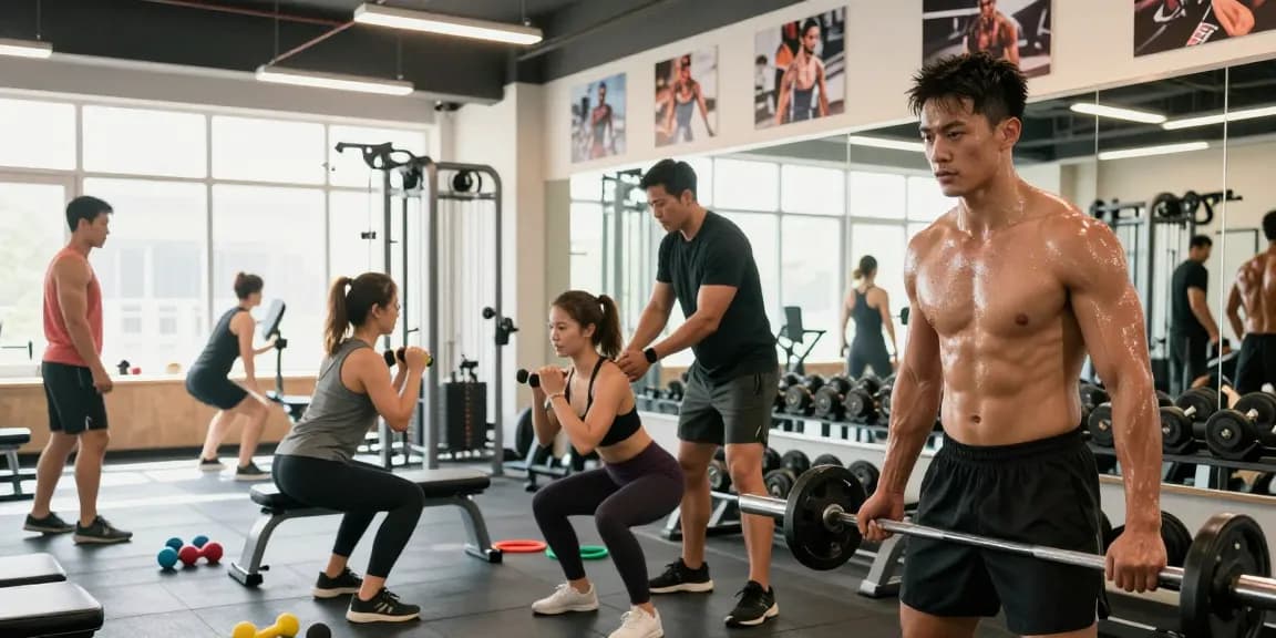 Athletes training hard at the Astera Shop fitness gym, showcasing strength and determination in a vibrant atmosphere.