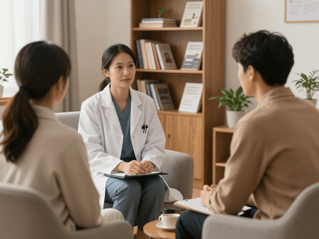 Private psychiatric assessment in professional, compassionate healthcare setting with patient care focus.