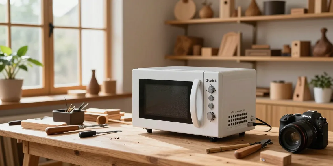 Shashel microwave technology used in a cozy workshop to eliminate wood-boring insects.