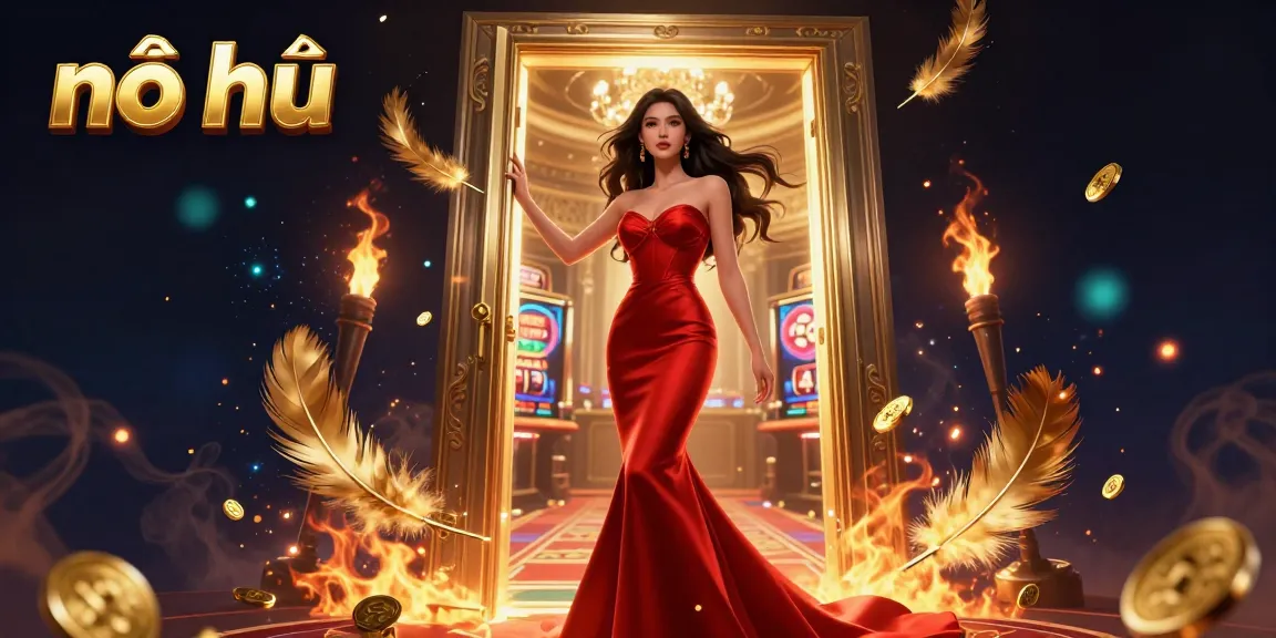 Nổ hũ jackpots await in this vibrant casino scene filled with spinning reels and golden accents.