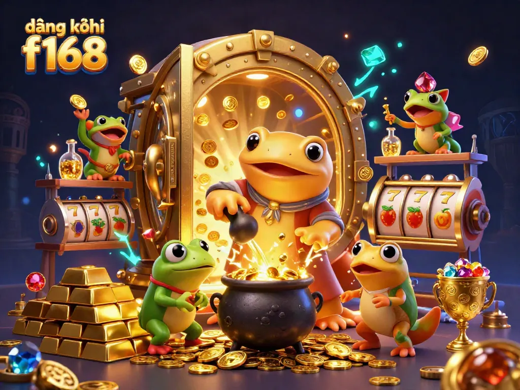 Engage with đăng ký f168 features in a vibrant casino scene filled with gold coins and dynamic slot elements.