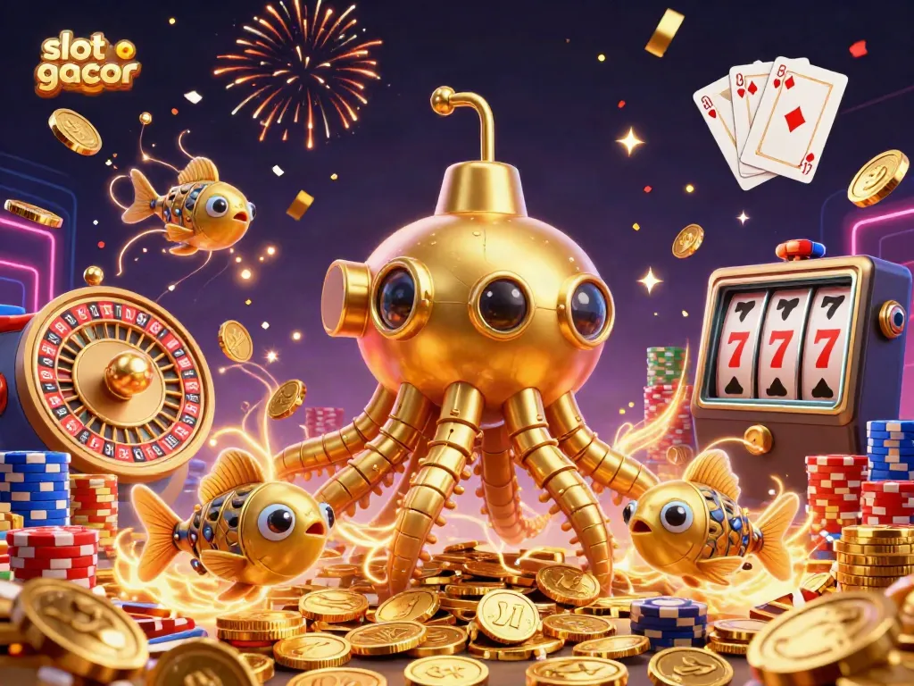 Experience winning moments with slot gacor as a vivid golden kraken submarine surfaces through coins and gems.