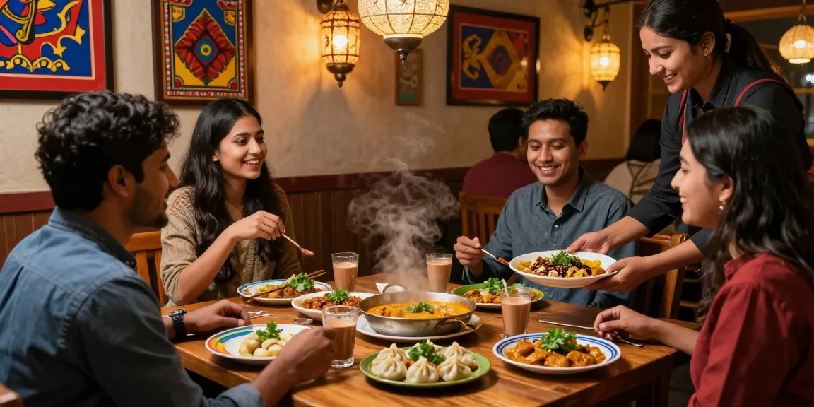 Experience the authentic flavors at Namaste Curry and Momo with friends enjoying delicious momos and curry dishes.