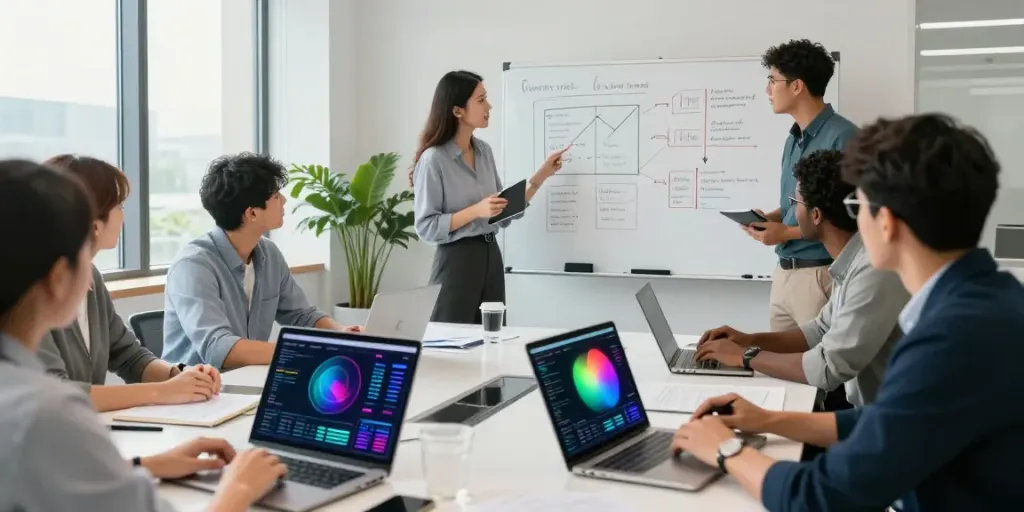 Collaborative team discussing Enterprise AI strategies in a bright office.
