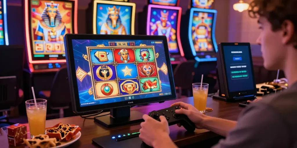 Immersive judi slot online experience with colorful graphics and gaming setup.