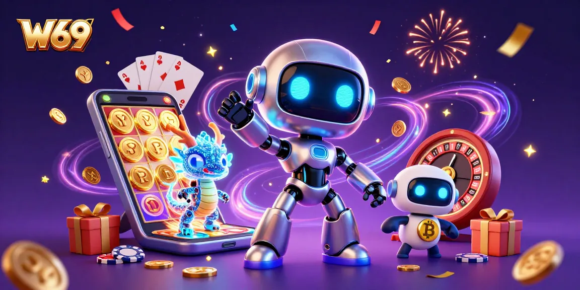 Engage in thrilling gameplay at W69 with vibrant slot machines and celebratory elements.