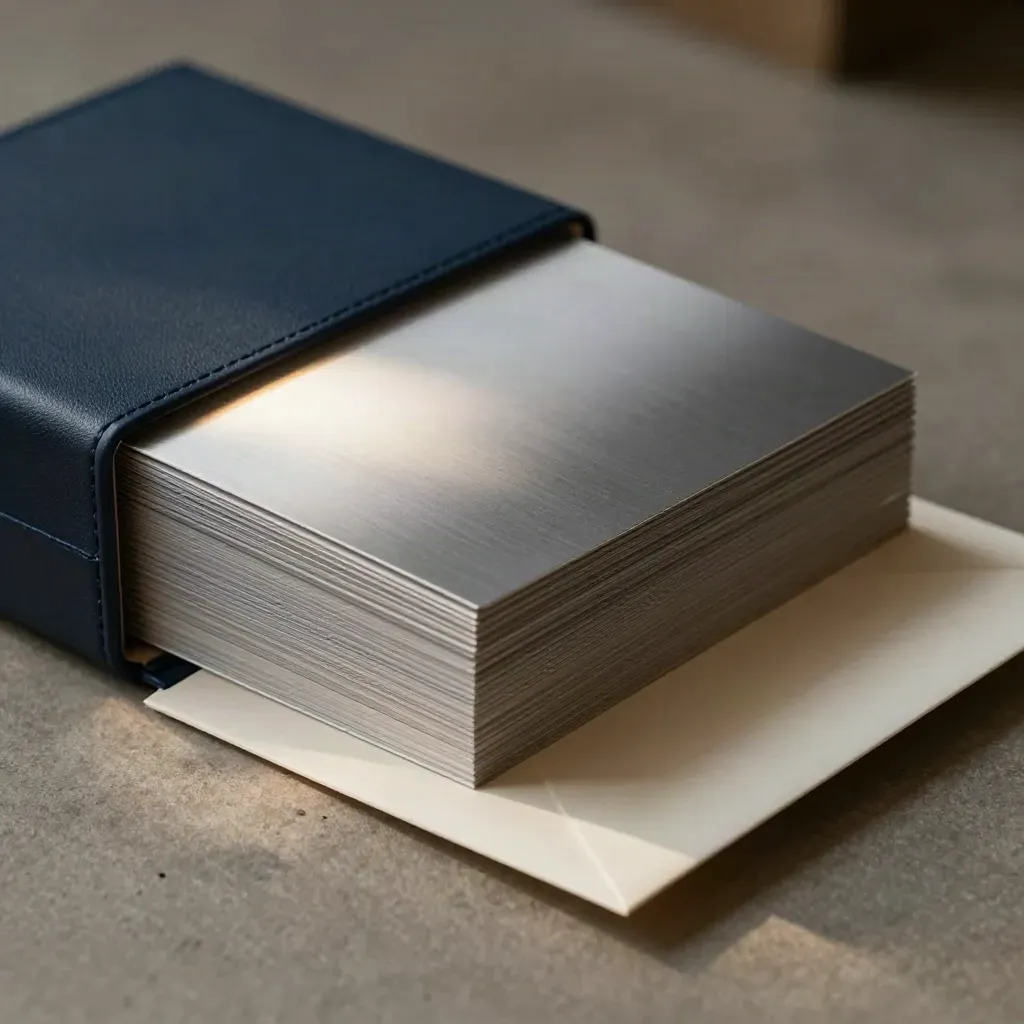 Navy SME scale session kit with envelope and divider cards on brushed metal.
