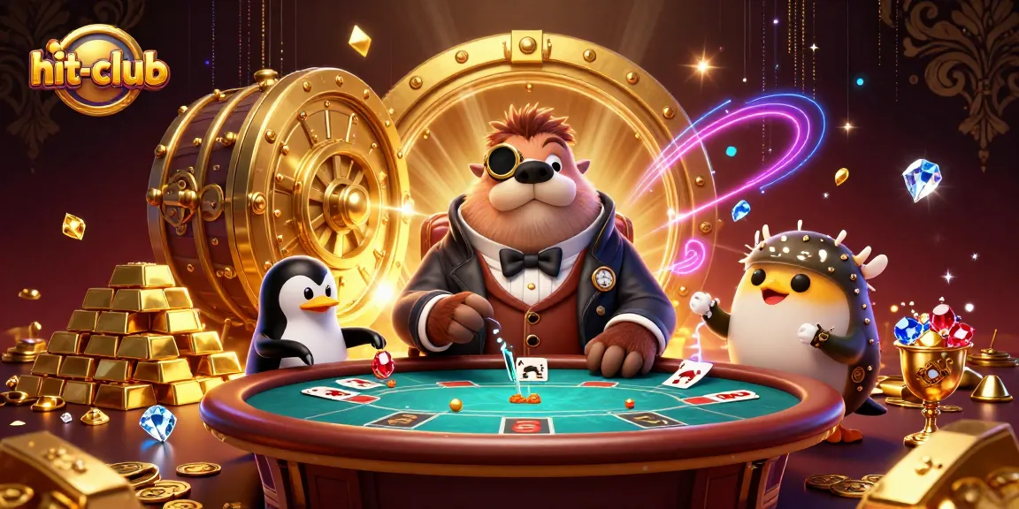 Engage in exciting gameplay at hit-club as a walrus plays poker underwater with a dealer and a bluffing pufferfish.