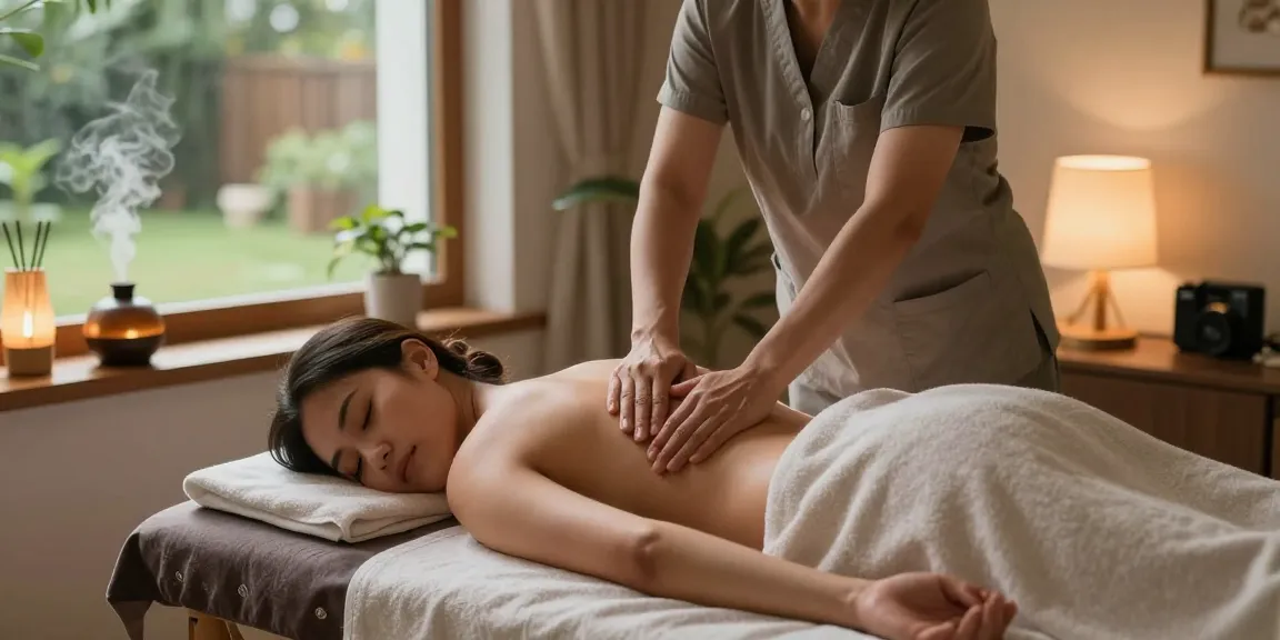 Engaging scene of a professional providing a 역삼동출장안마 Swedish massage in a tranquil home setting, showcasing relaxation and therapy.