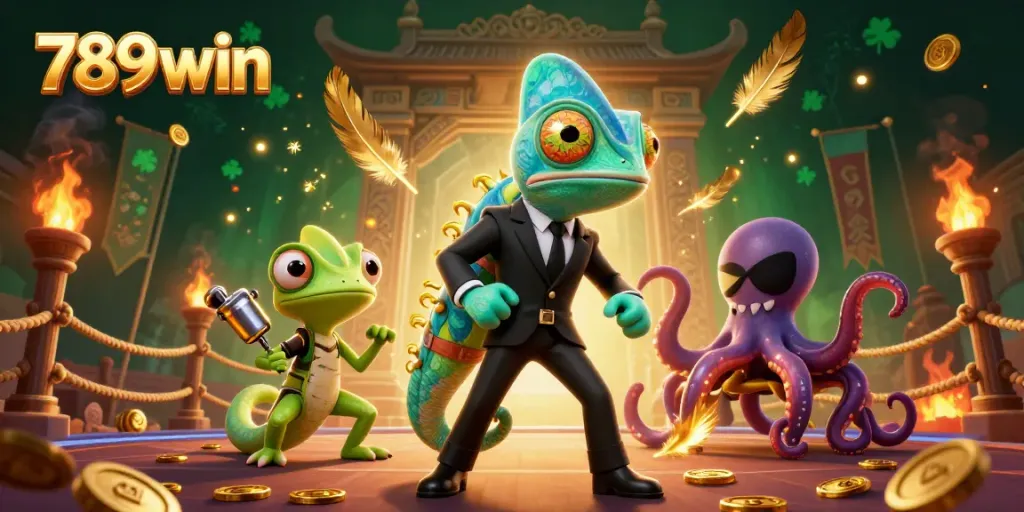 Engage in thrilling games at 789win with this vibrant illustration depicting dynamic casino elements.