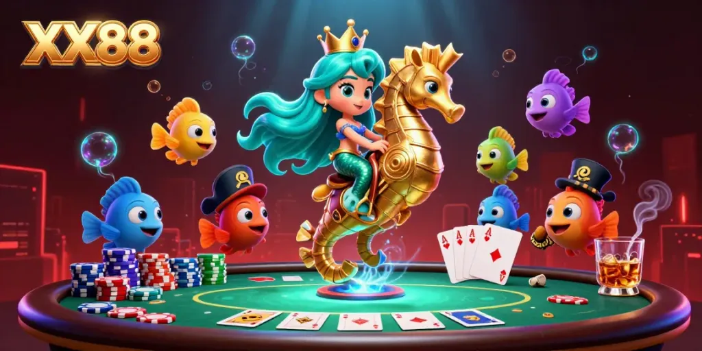 Engage in thrilling online gameplay with XX88, featuring vibrant characters and casino elements.