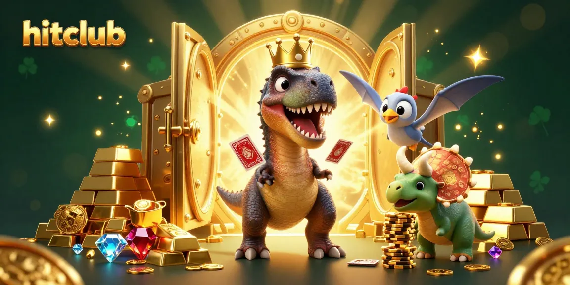 Experience the excitement of hitclub's dynamic gaming scene with fun 3D characters, treasures, and casino elements.