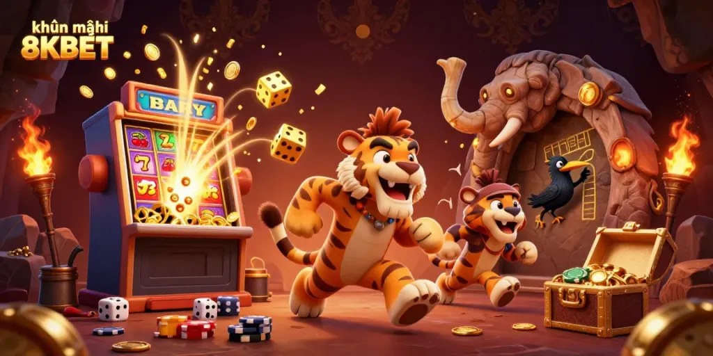 Experience thrilling khuyến mãi 8KBET in this vibrant 3D casino scene featuring ancient characters.