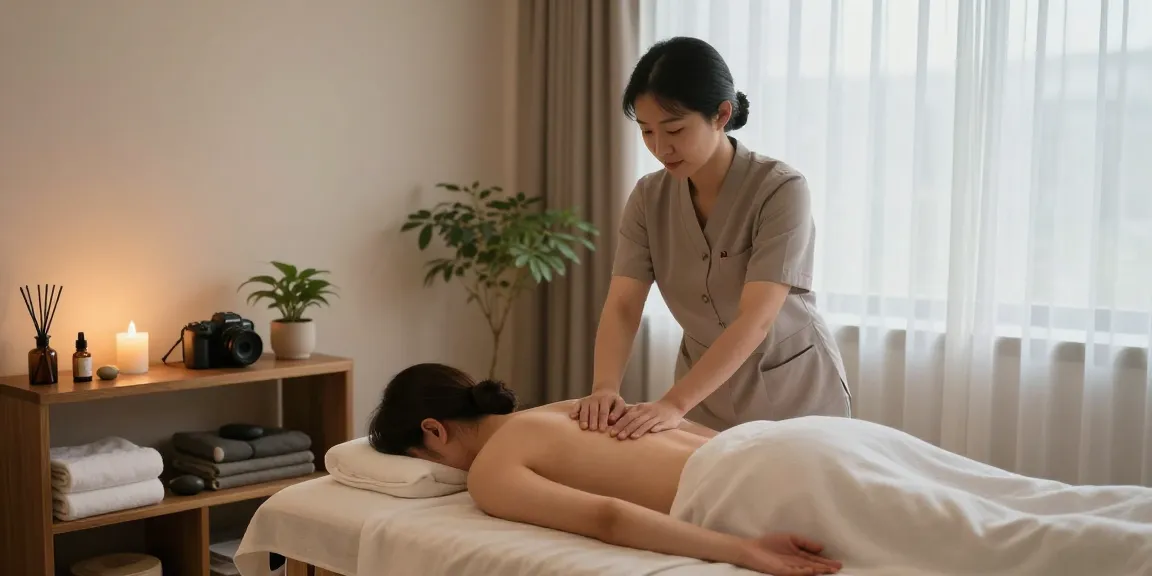 Relaxing 파주출장안마 session in a serene massage therapy room, creating a calming atmosphere.
