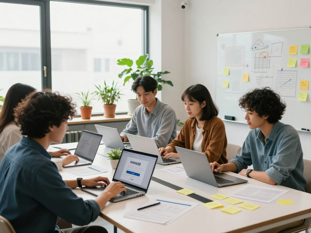 Team collaborating in a modern workspace for rokok88 login, showcasing creativity and productivity.