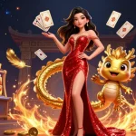 Hit spinning the reels with vibrant elements and a golden dragon mascot at a dazzling online casino.