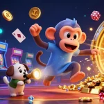 Experience thrills at BET88's vibrant casino with a mischievous monkey and curious puppy.