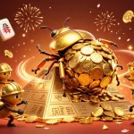 Engage in thrilling gameplay at vn168 with golden beetles and casino symbols in a festive 3D illustration.
