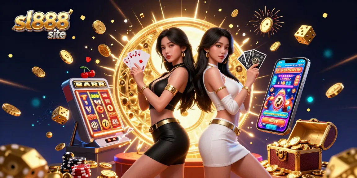 Experience the thrilling sl888 site with engaging slot games amidst a vibrant, action-packed casino atmosphere.