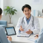 Catastrophic health plans discussed in a professional medical consultation setting at a healthcare clinic.
