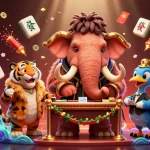 ht368 showcases a vibrant casino scene with a woolly mammoth bouncer and a saber-tooth tiger.