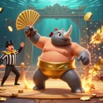 Experience the thrilling gacor slots action as the sumo beetle champion stomps, sending gold coins flying in victory!