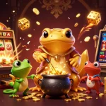 Play iwin with the energetic alchemist pouring gold coins and vibrant casino symbols.