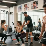 Athletes training hard at the Astera Shop fitness gym, showcasing strength and determination in a vibrant atmosphere.