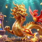 Experience winning with hoki slot featuring a golden dragon, phoenix, and koi fish amidst vibrant casino elements.