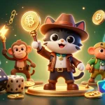 Découvrir un artefact doré au casino en ligne avec un chat explorateur et son compagnon singe.