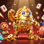 Experience the excitement of tải sun win with a vibrant 3D casino scene featuring gold golem and festive decor.