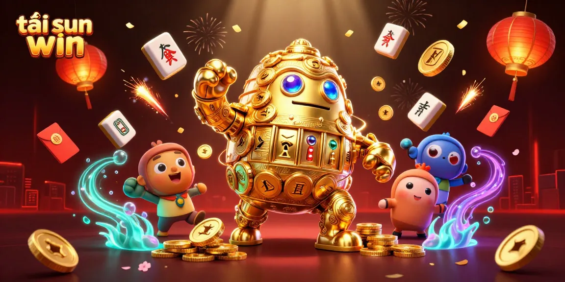 Experience the excitement of tải sun win with a vibrant 3D casino scene featuring gold golem and festive decor.