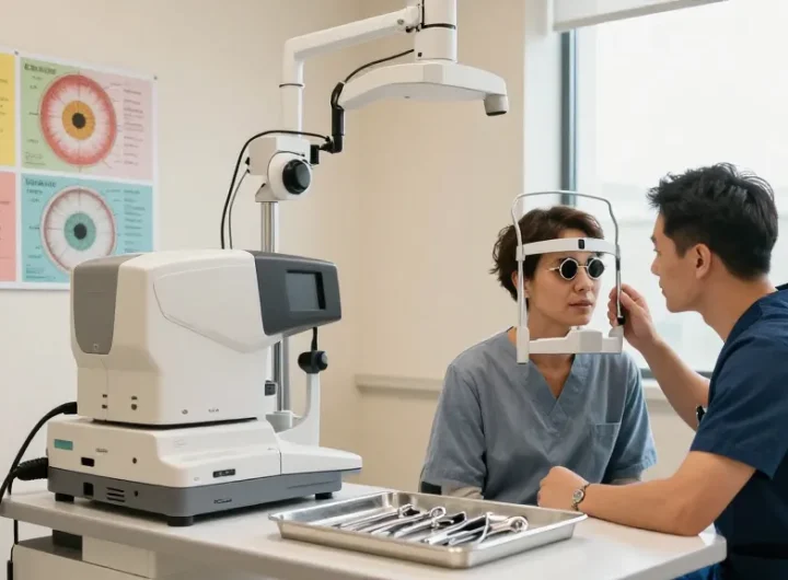 See detailed eye care consultation at SNU Eye Clinic with surgeon and patient.