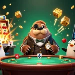 Engage in thrilling gameplay at 566bet with a virtual underwater poker scene featuring a jolly walrus and dynamic gaming elements.