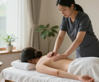 Relaxing 성동구출장마사지 experience in a serene home environment with a professional therapist.