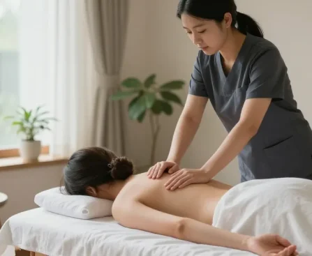 Relaxing 성동구출장마사지 experience in a serene home environment with a professional therapist.