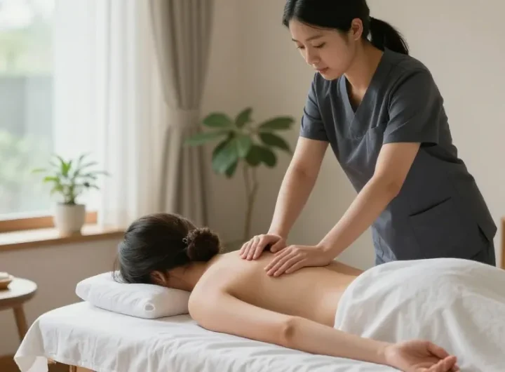 Relaxing 성동구출장마사지 experience in a serene home environment with a professional therapist.