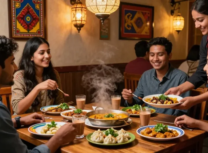 Experience the authentic flavors at Namaste Curry and Momo with friends enjoying delicious momos and curry dishes.