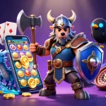 shbet2026 showcases a Viking wolf warrior, fierce dragon, and cartoon raven in a vibrant casino scene with slot games.