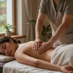 Engaging scene of a professional providing a 역삼동출장안마 Swedish massage in a tranquil home setting, showcasing relaxation and therapy.