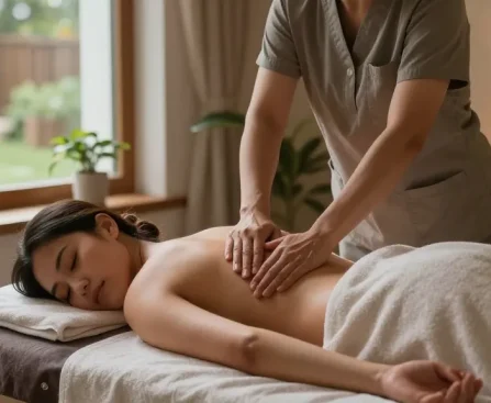 Engaging scene of a professional providing a 역삼동출장안마 Swedish massage in a tranquil home setting, showcasing relaxation and therapy.