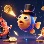 Experience thrilling gaming at Winbox with vibrant sea creatures attracting riches and cryptocurrency elements.