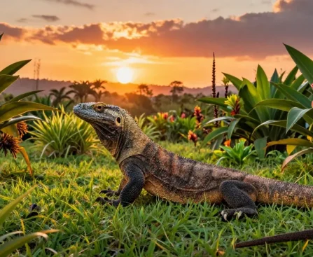 A stunning representation of the rokok88 slot, featuring a Komodo dragon in its natural habitat, highlighting Indonesia's rich biodiversity.