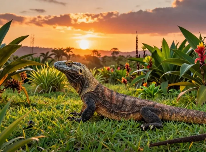 A stunning representation of the rokok88 slot, featuring a Komodo dragon in its natural habitat, highlighting Indonesia's rich biodiversity.