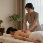 Relaxing 파주출장안마 session in a serene massage therapy room, creating a calming atmosphere.