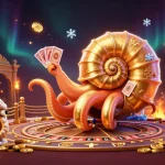 Engage with slot gacor as ancient nautilus spins a roulette wheel amidst shimmering casino elements.