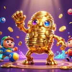 fv88 showcases dynamic slots adventure with a golden golem, jackpot elements, and colorful lottery balls.